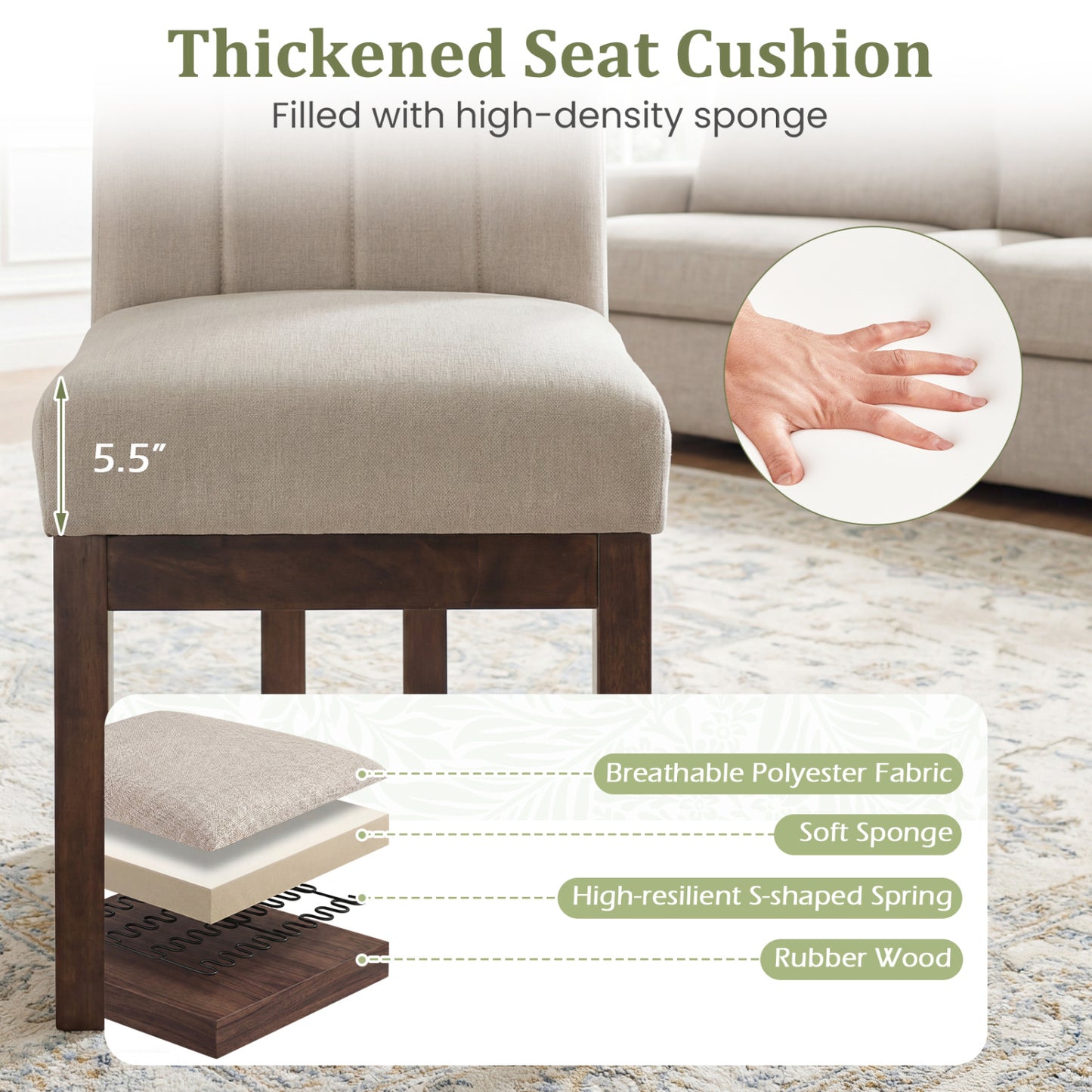Upholstered Dining Chairs Set of 2 with Padded Seat