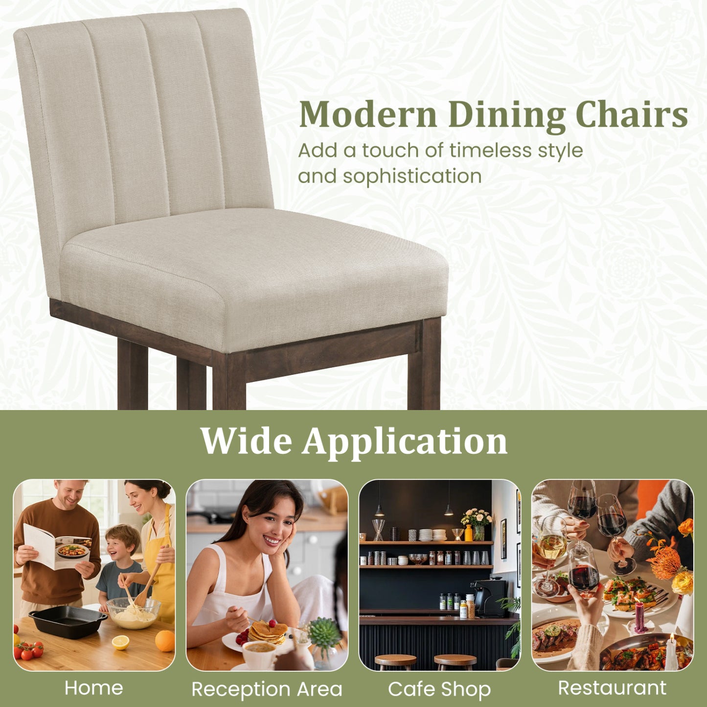 Upholstered Dining Chairs Set of 2 with Padded Seat