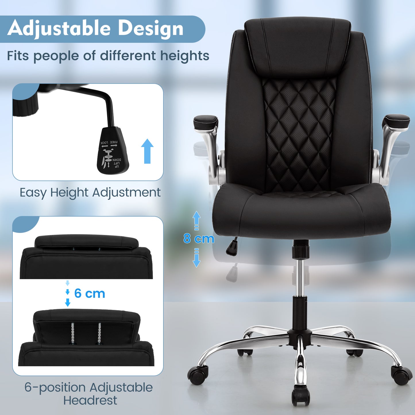 Executive Office Chair with Adjustable Headrest & Rocking Function