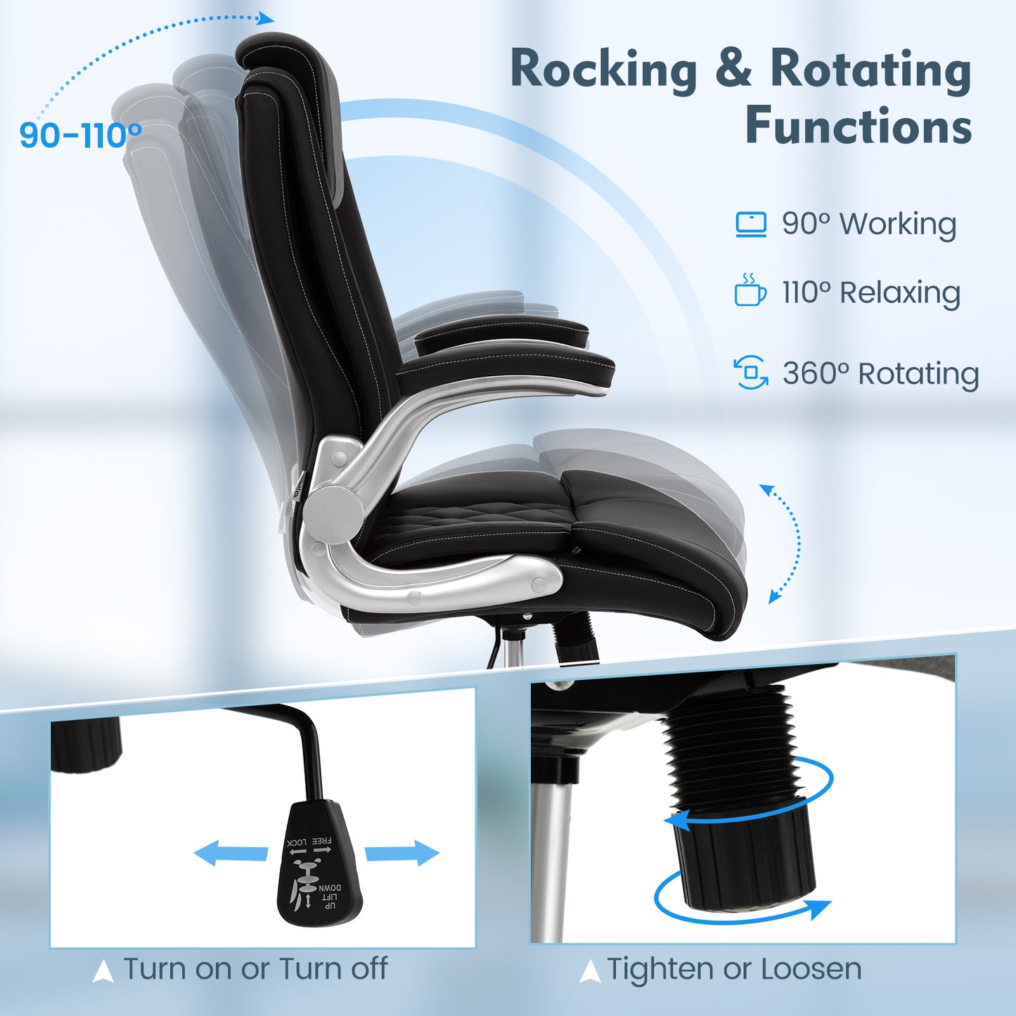 Executive Office Chair with Adjustable Headrest & Rocking Function