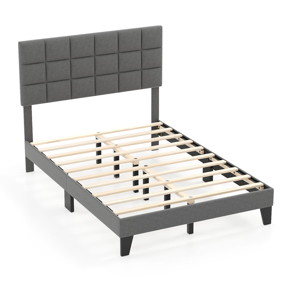 Full Size Modern Linen Bed Frame with Adjustable Headboard-Gray