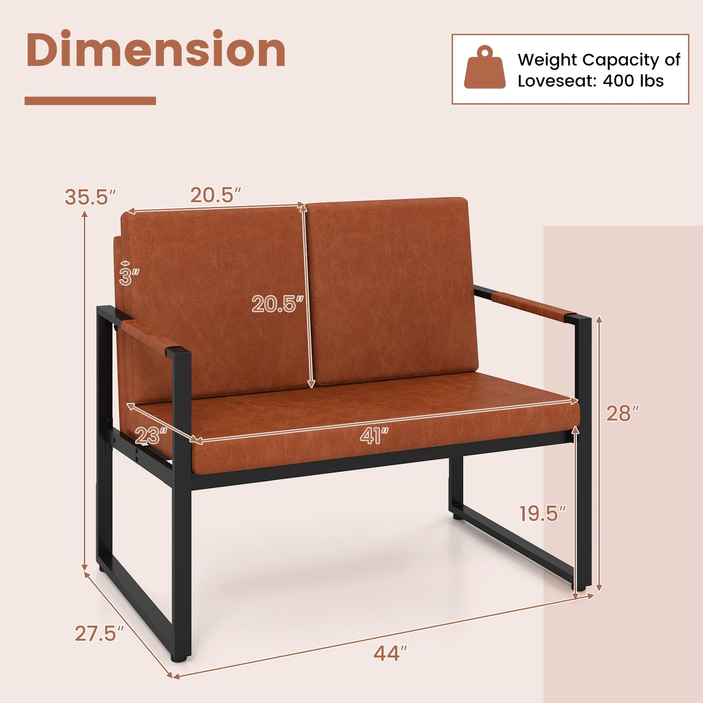 Modern Loveseat Sofa 2 Seater Small Couch