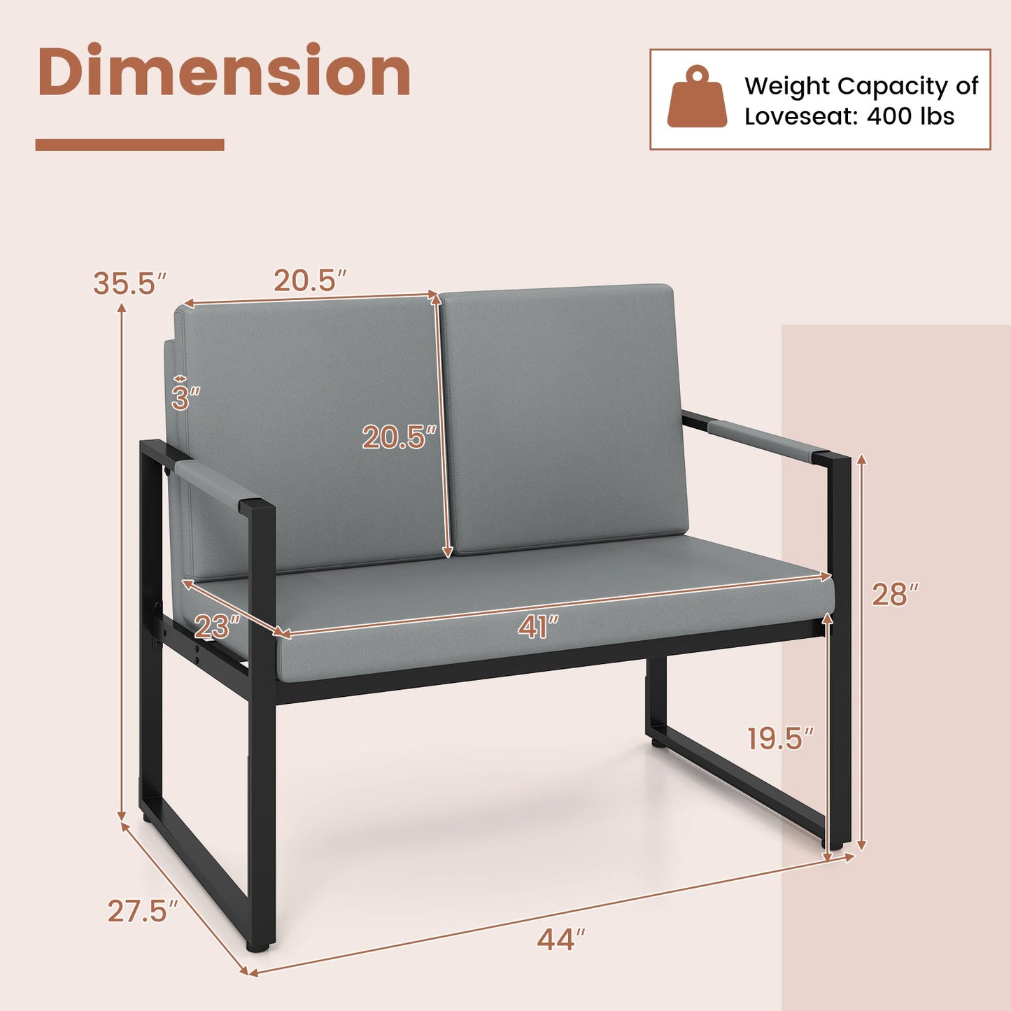 Modern Loveseat Sofa 2 Seater Small Couch