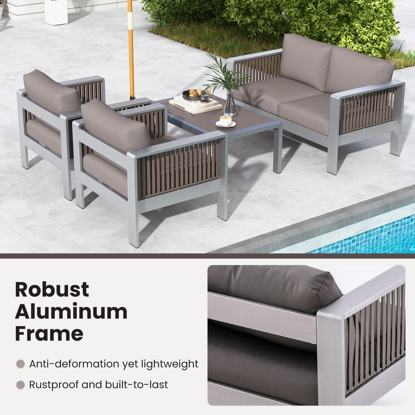 Aluminum Patio Dining Chair with Thick Cushions