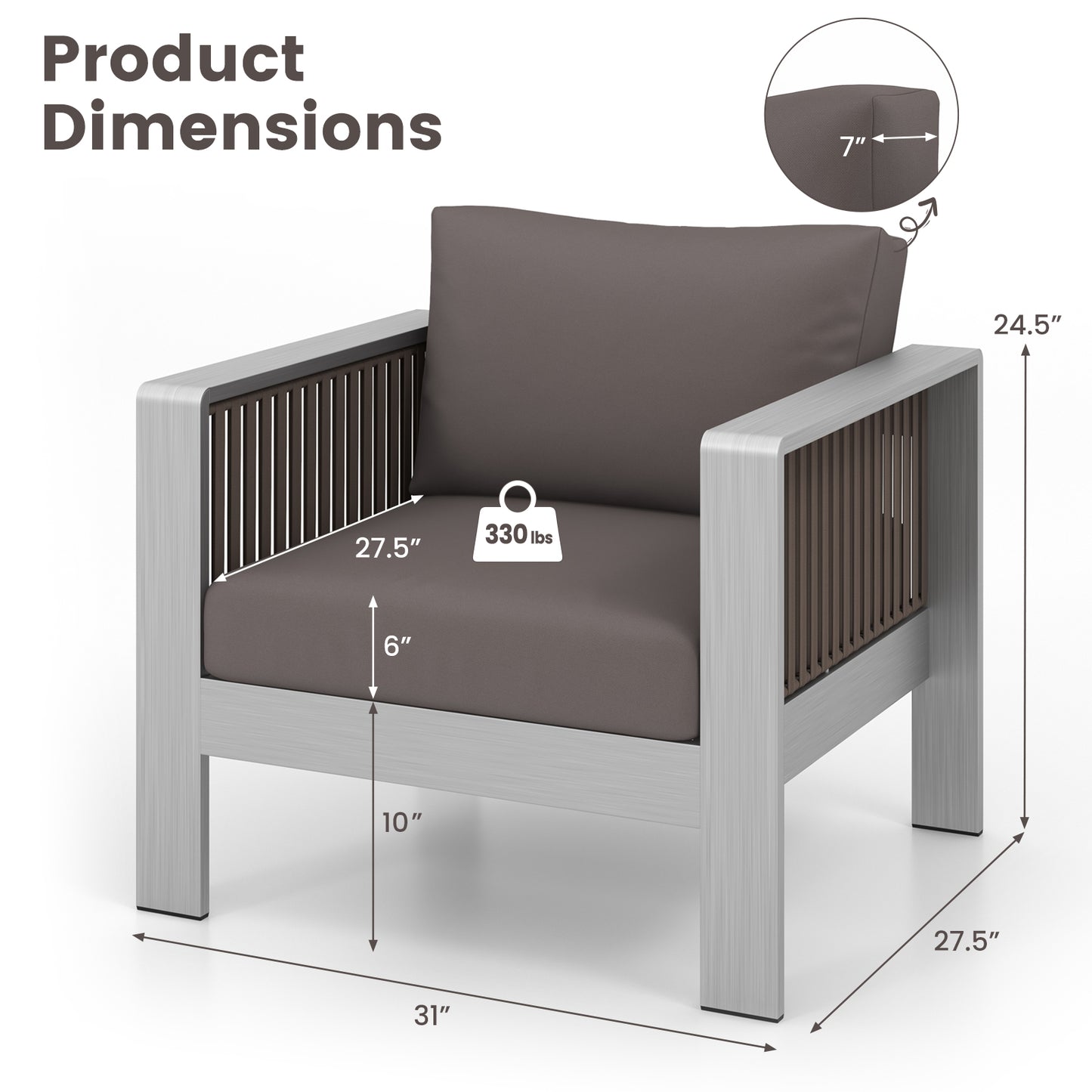 Aluminum Patio Dining Chair with Thick Cushions
