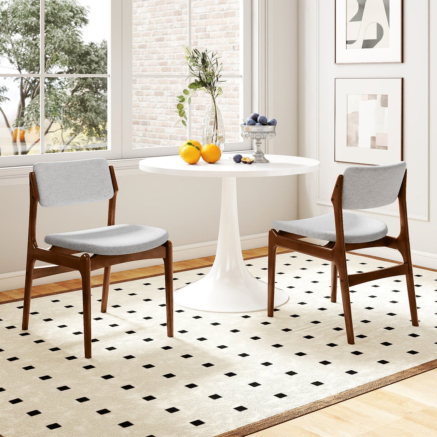 Padded Dining Chairs Set of 2 with Rubber Wood Legs