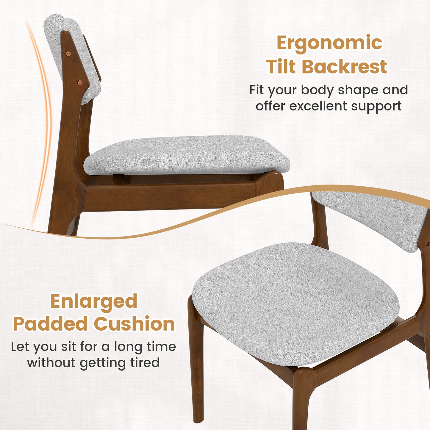Padded Dining Chairs Set of 2 with Rubber Wood Legs
