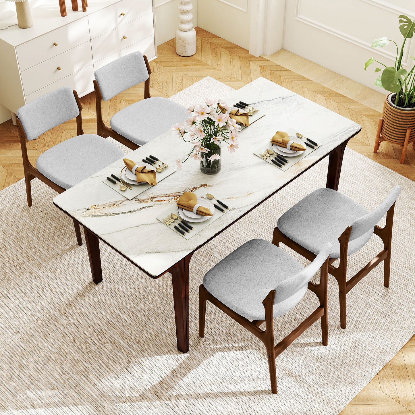 Padded Dining Chairs Set of 4 with Rubber Wood Legs