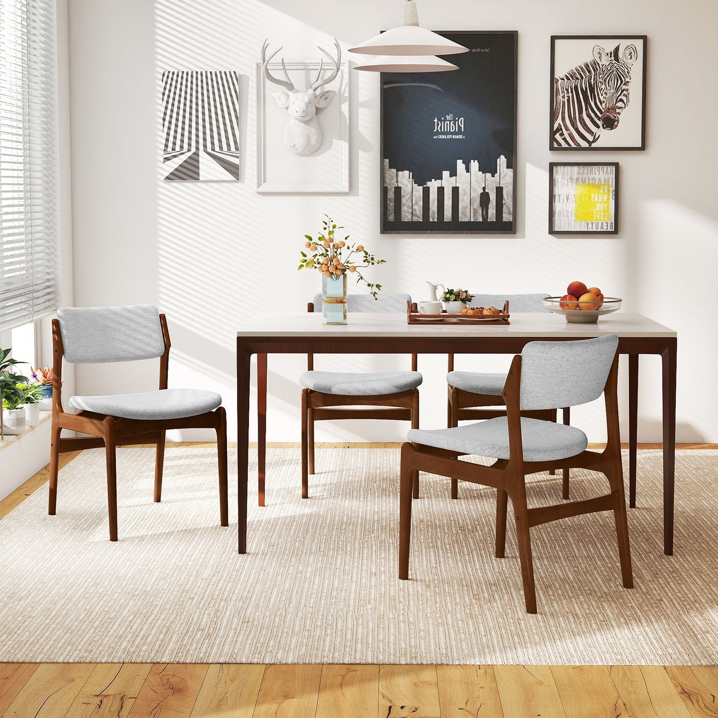 Padded Dining Chairs Set of 4 with Rubber Wood Legs