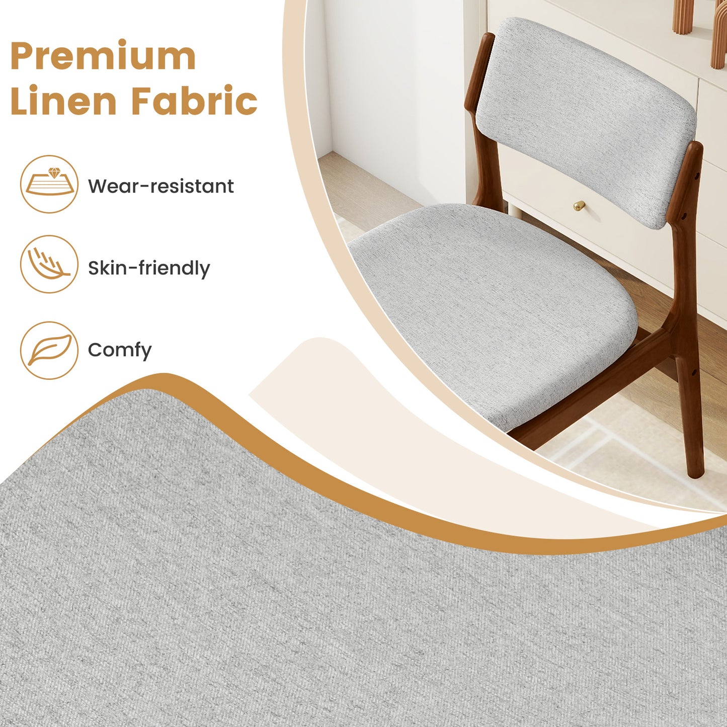 Padded Dining Chairs Set of 4 with Rubber Wood Legs