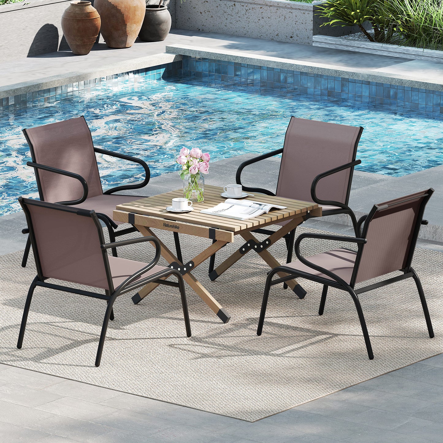 Patio Dining Chairs Set of 2 with Breathable Fabric