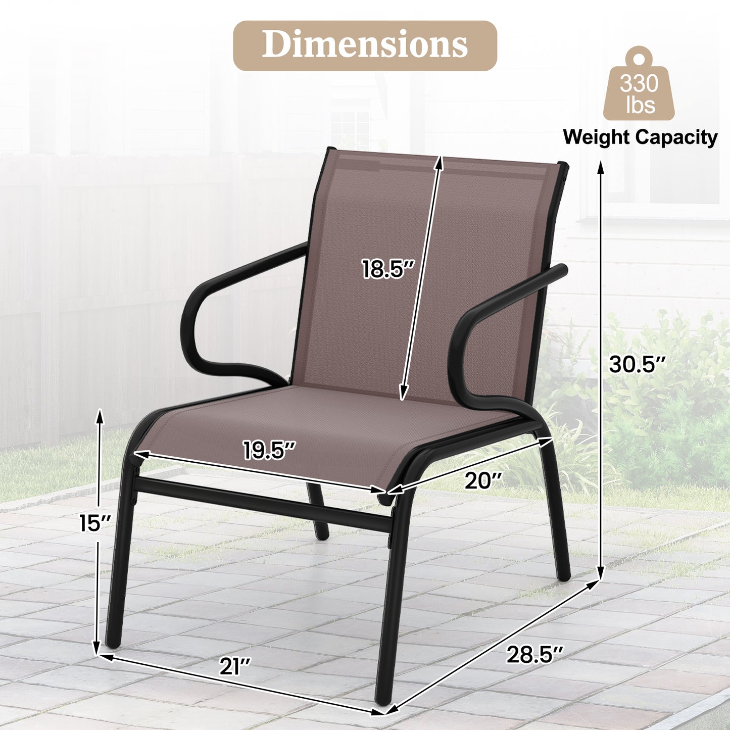 Patio Dining Chairs Set of 2 with Breathable Fabric