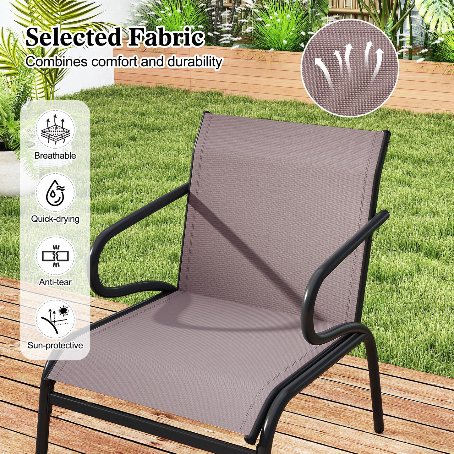 Patio Dining Chairs Set of 2 with Breathable Fabric
