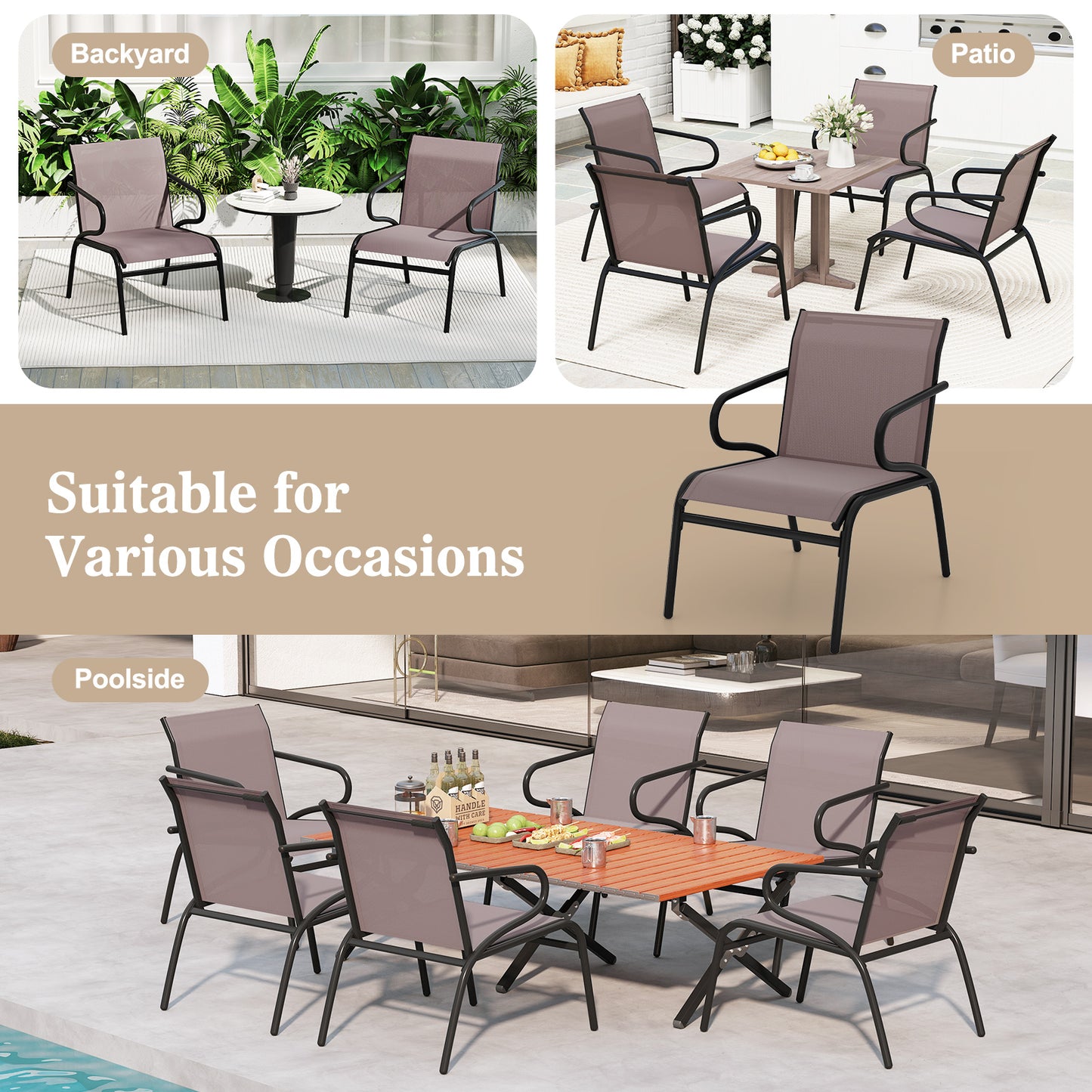 Patio Dining Chairs Set of 2 with Breathable Fabric