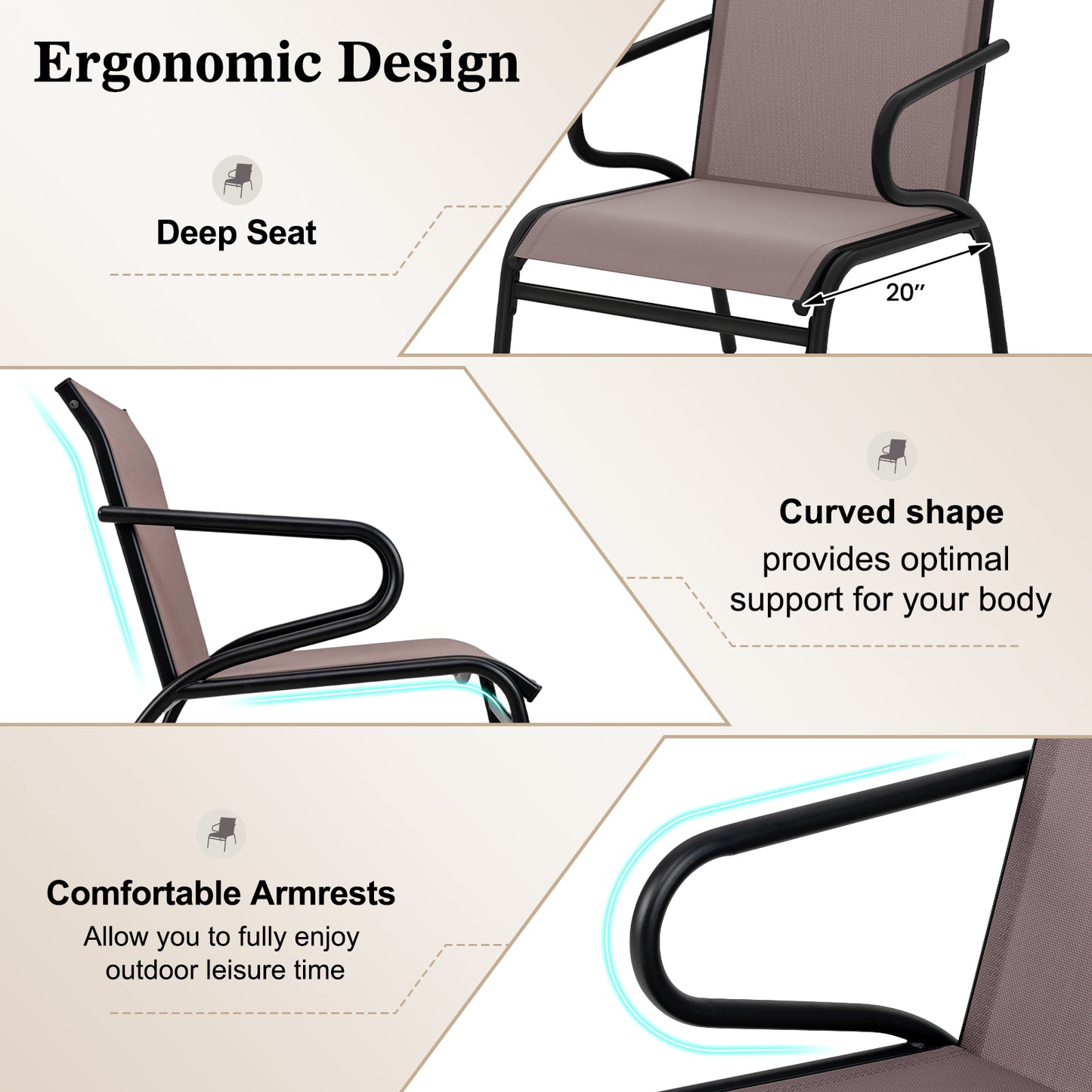 Patio Dining Chairs Set of 2 with Breathable Fabric