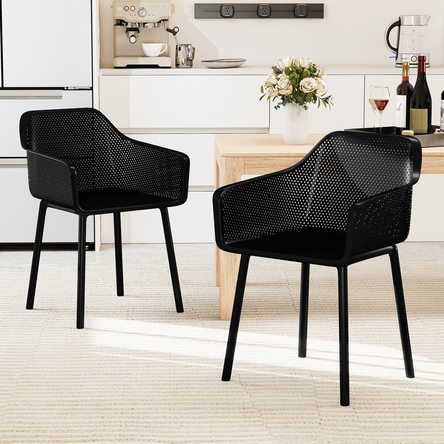 Dining Chairs Set of 4 with Mesh Backrest and Armrests