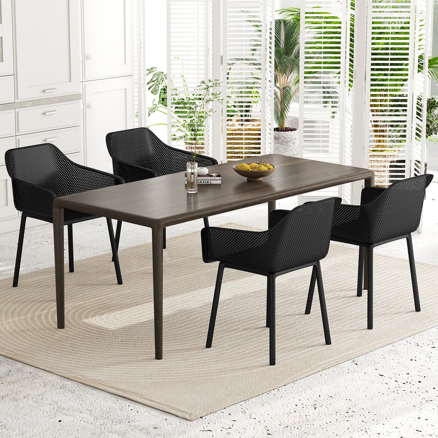 Dining Chairs Set of 4 with Mesh Backrest and Armrests