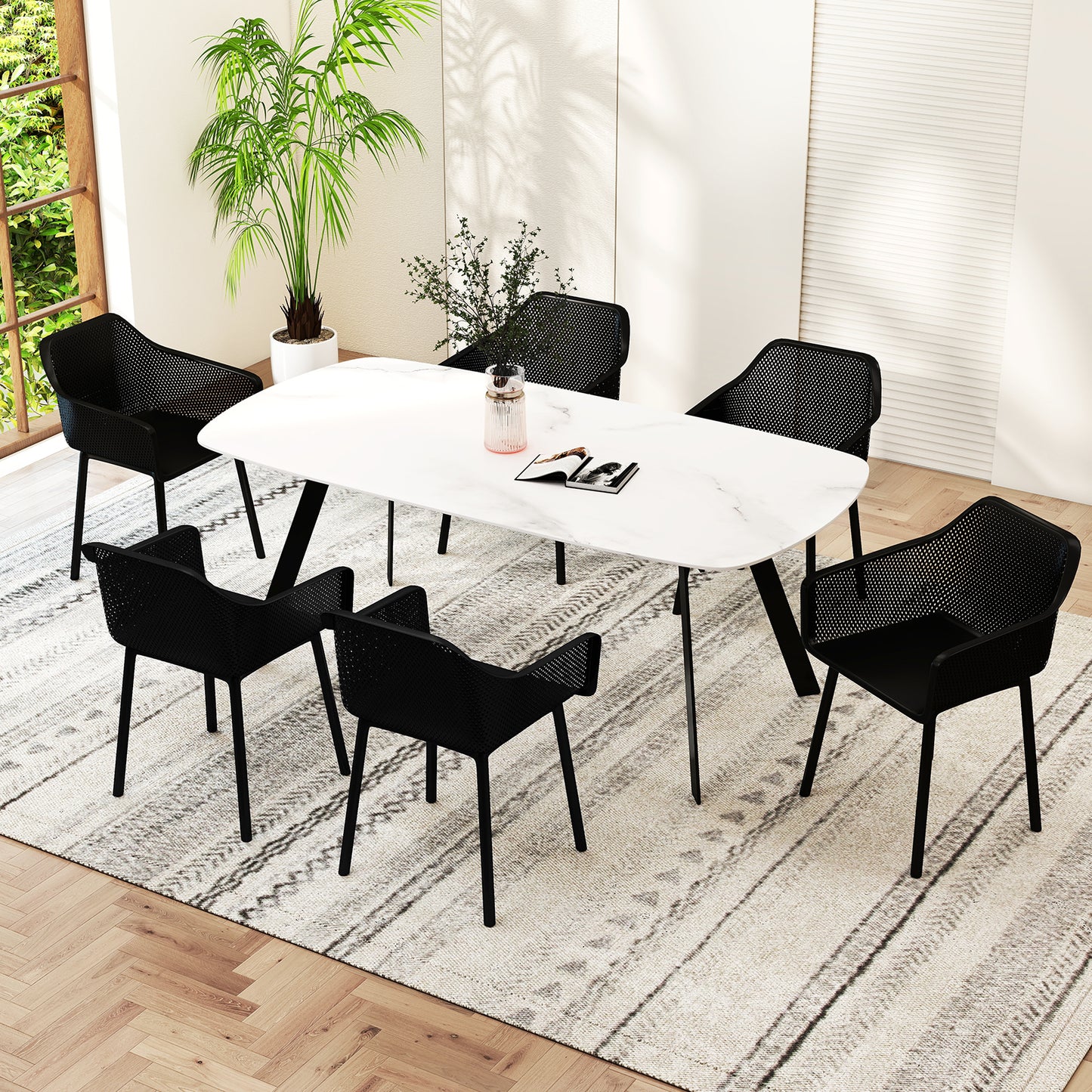 Dining Chairs Set of 4 with Mesh Backrest and Armrests