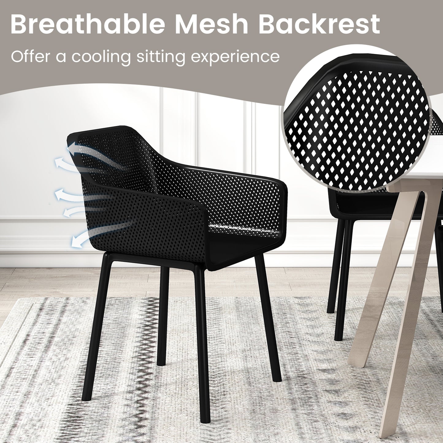 Dining Chairs Set of 2 with Mesh Backrest and Armrests