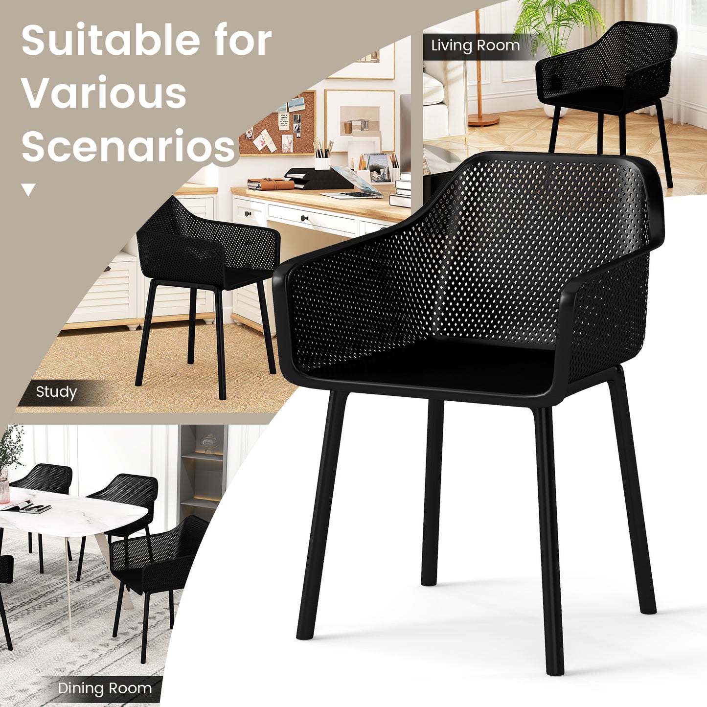 Dining Chairs Set of 2 with Mesh Backrest and Armrests