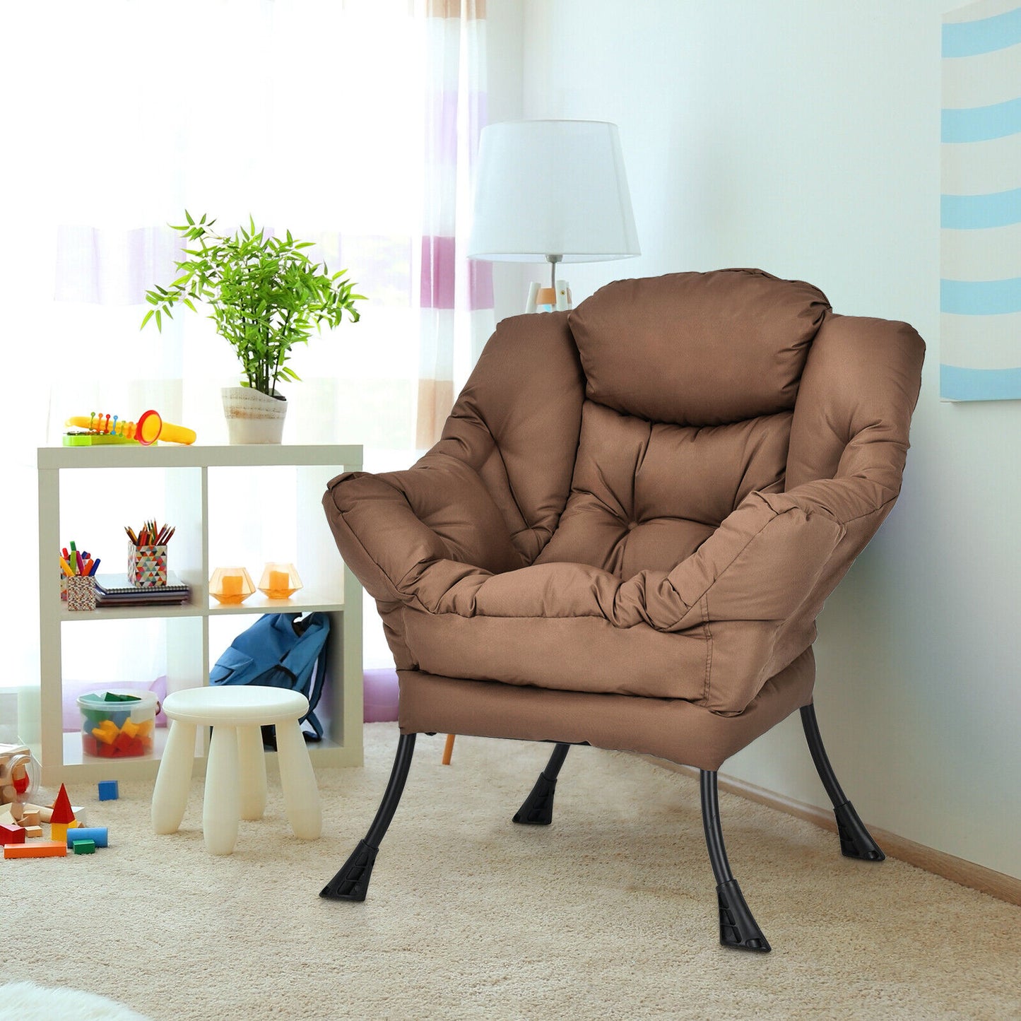 Lazy Accent Chair with Steel Frame and Side Pocket