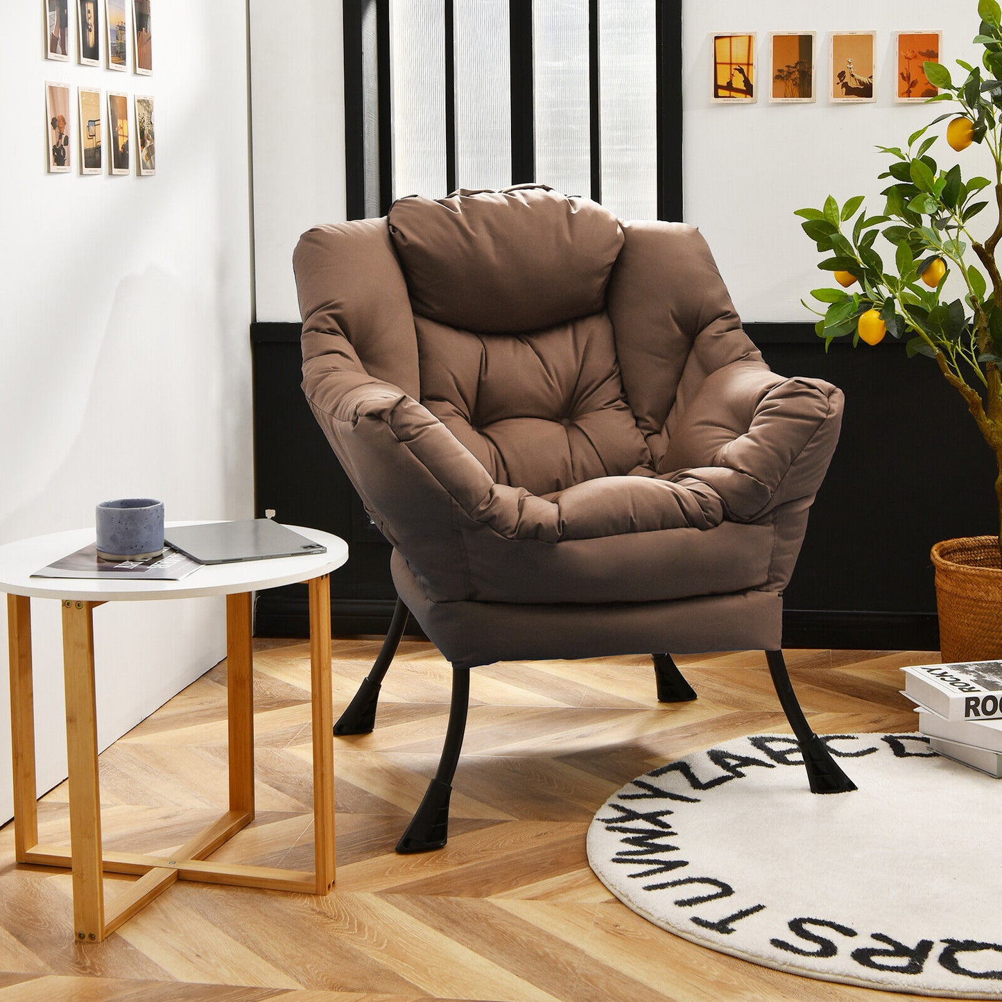Lazy Accent Chair with Steel Frame and Side Pocket