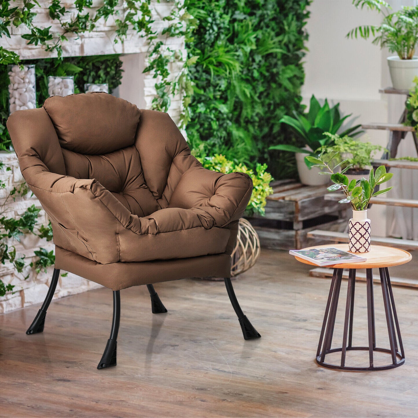 Lazy Accent Chair with Steel Frame and Side Pocket