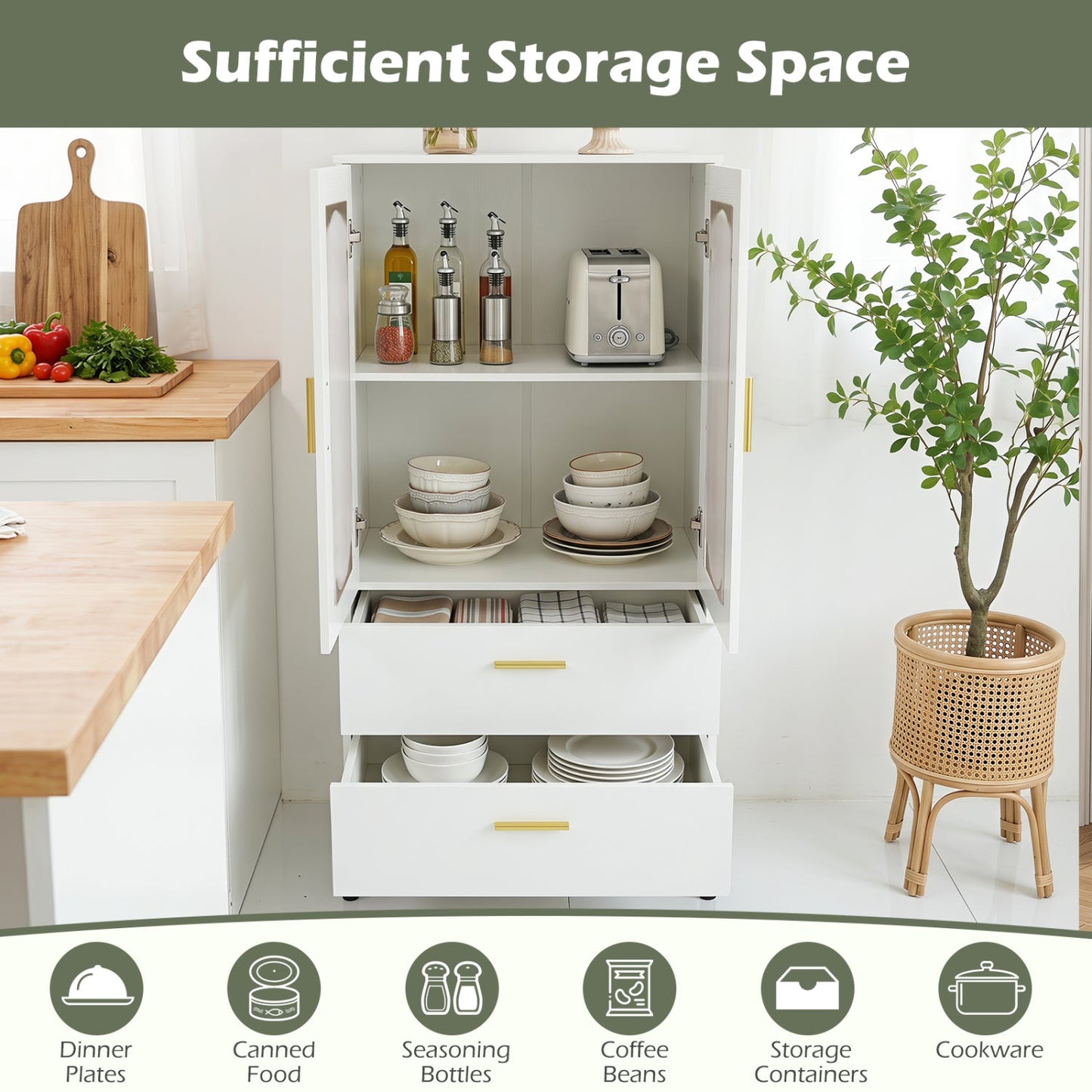 Modern Sideboard Buffet Cabinet with Fluted Doors