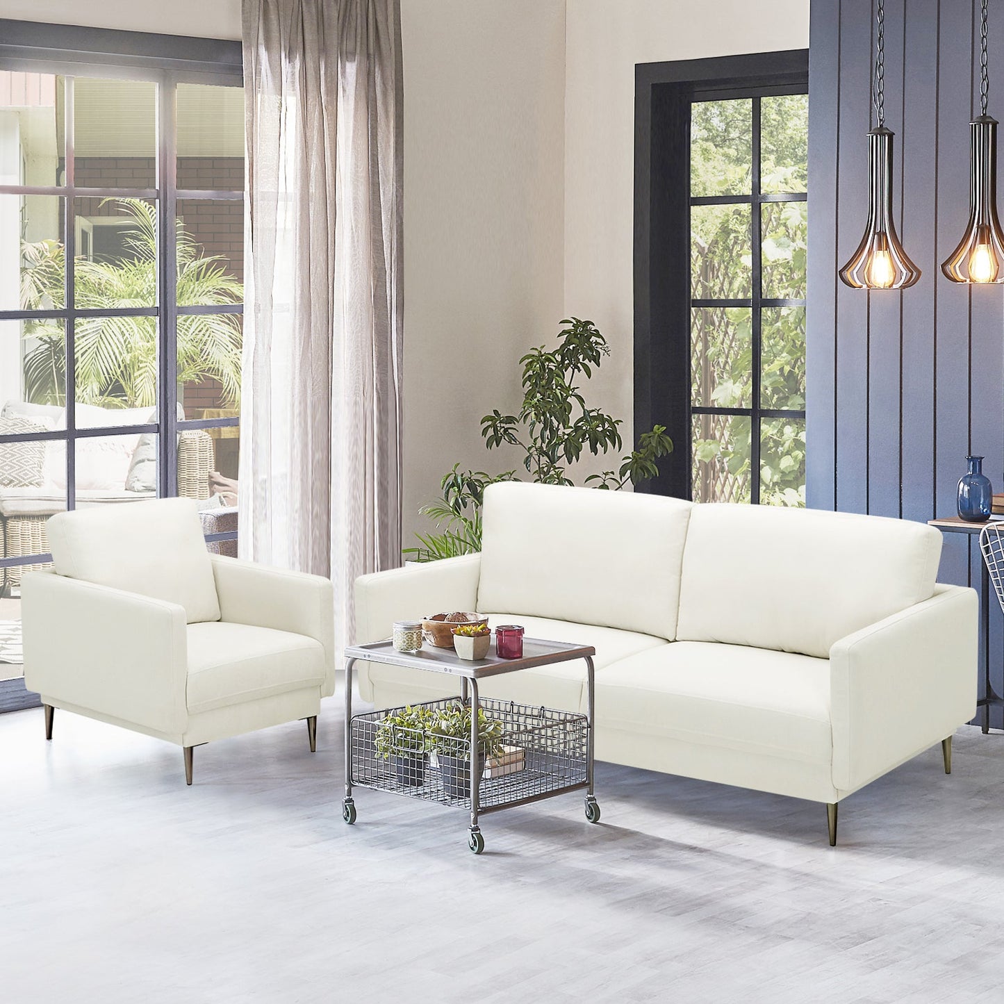 Modern Sofa Couch with Solid Metal Legs and Removable Backrest Cushion-Gray