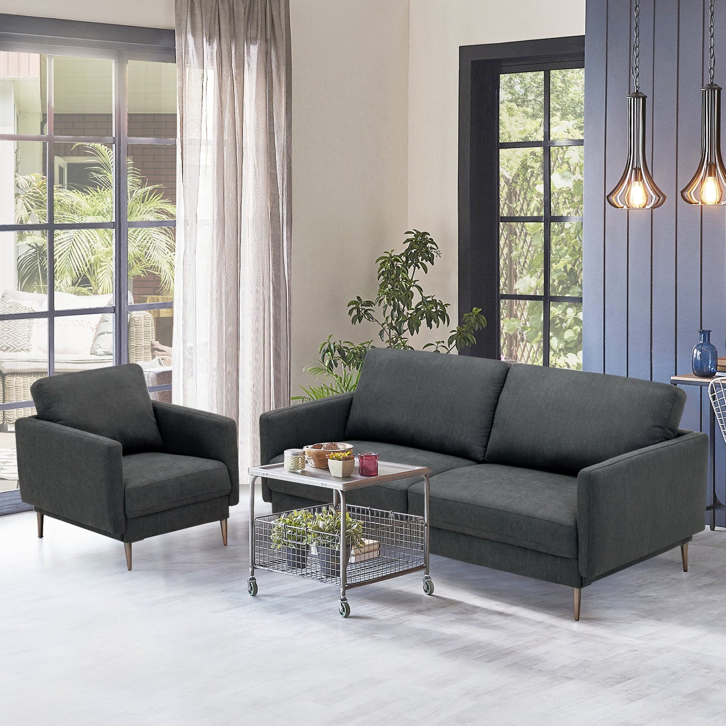 Modern Sofa Couch with Solid Metal Legs and Removable Backrest Cushion-Gray