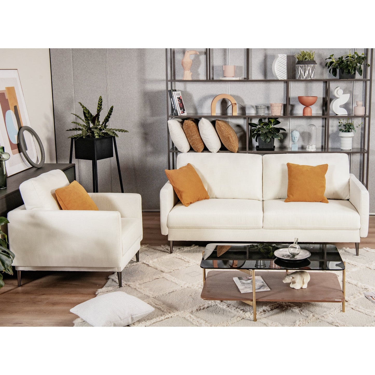 Modern Sofa Couch with Solid Metal Legs and Removable Backrest Cushion-Gray