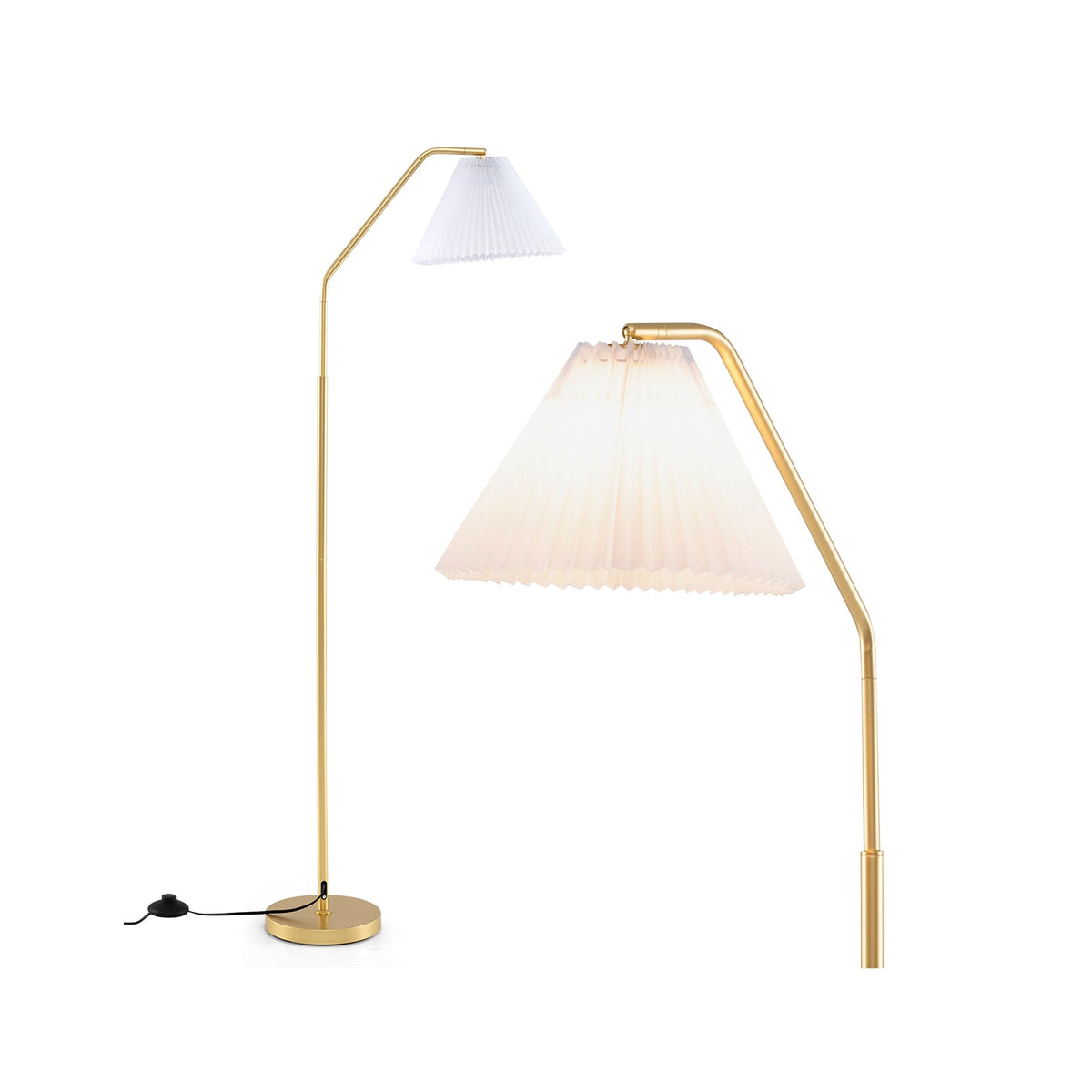 Modern Standing Lamp with Adjustable Lamp Head and Pleated Lampshade