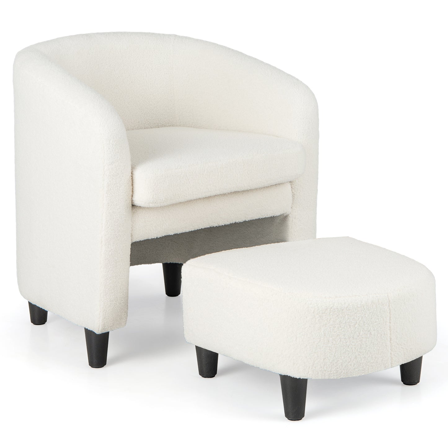 Upholstered Barrel Chair with Ottoman in Teddy Velvet