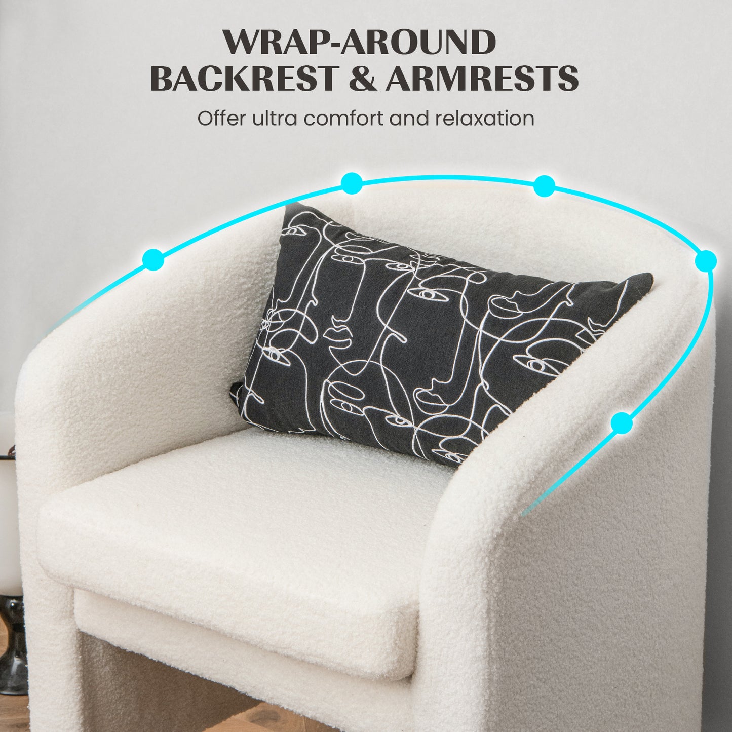 Upholstered Barrel Chair with Ottoman in Teddy Velvet