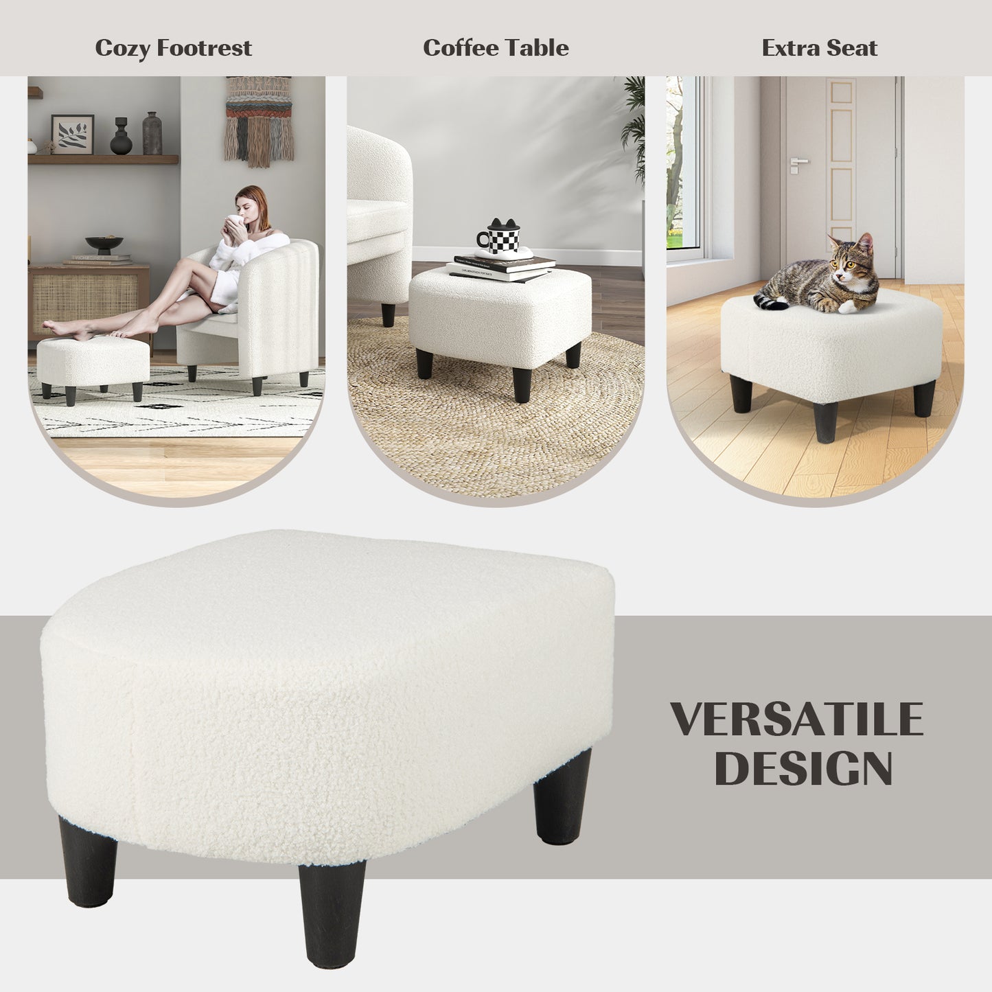 Upholstered Barrel Chair with Ottoman in Teddy Velvet