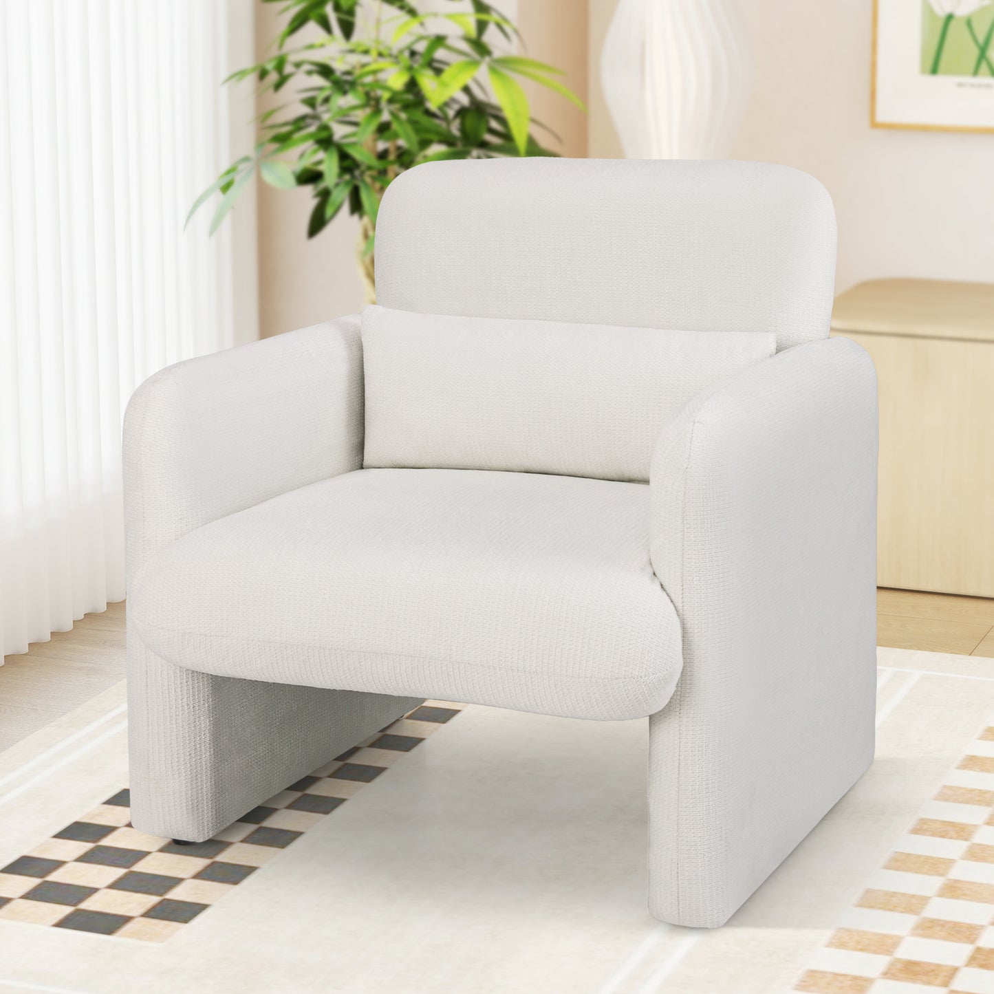 Upholstered Chenille Accent Chair with Lumbar Pillow