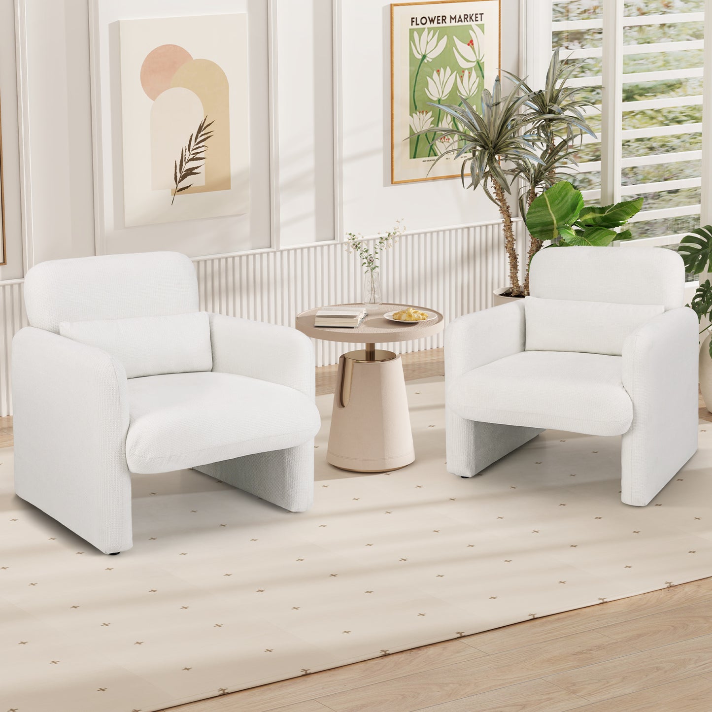 Upholstered Chenille Accent Chair with Lumbar Pillow