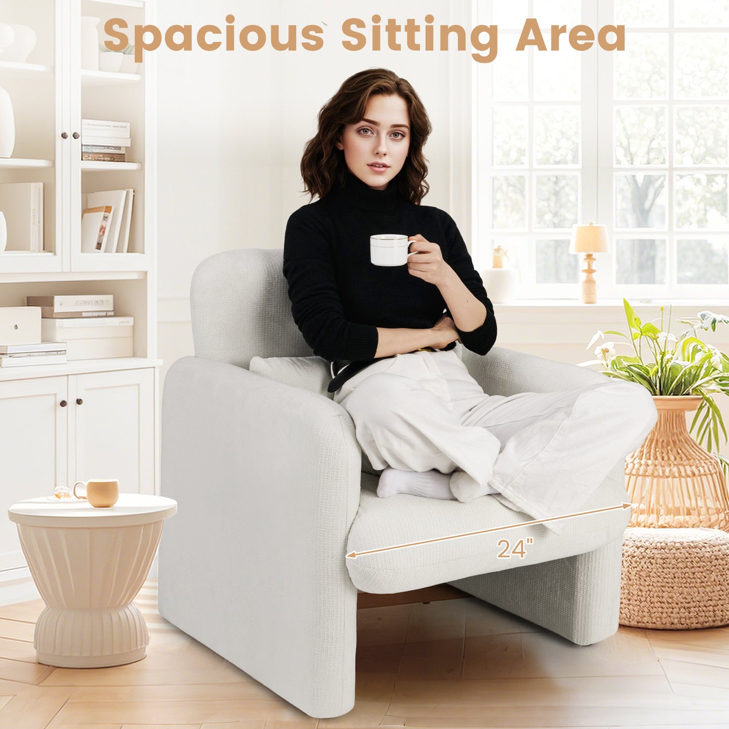 Upholstered Chenille Accent Chair with Lumbar Pillow