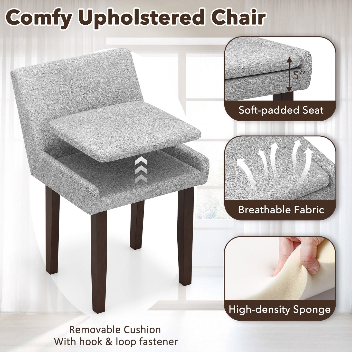 Upholstered Dining Chairs Set of 2 - Gray Fabric