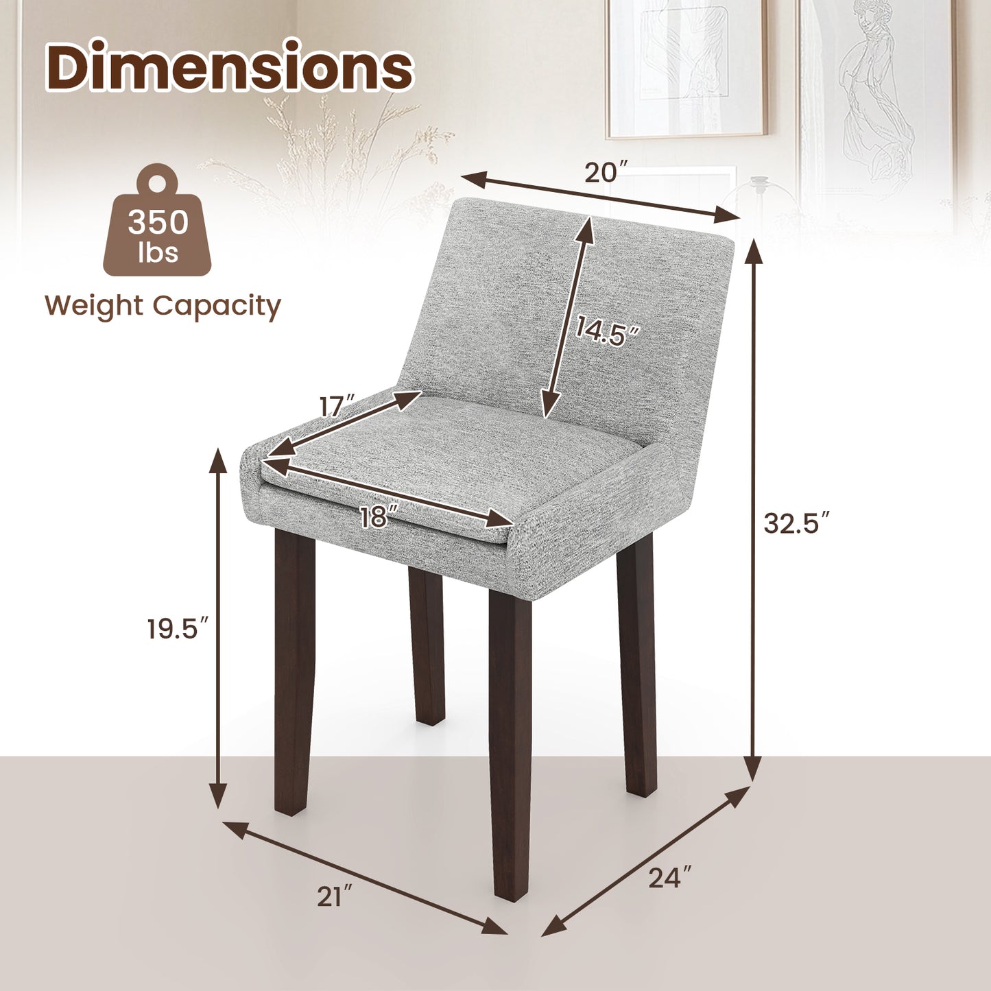 Upholstered Dining Chairs Set of 2 - Gray Fabric