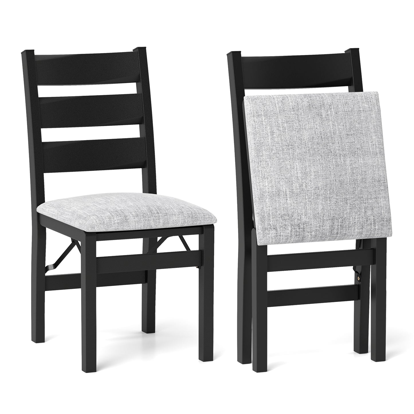 Upholstered Folding Dining Chairs Set of 2 with Cushioned Seat