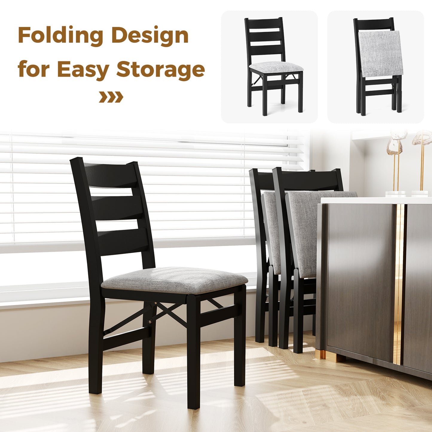 Upholstered Folding Dining Chairs Set of 2 with Cushioned Seat