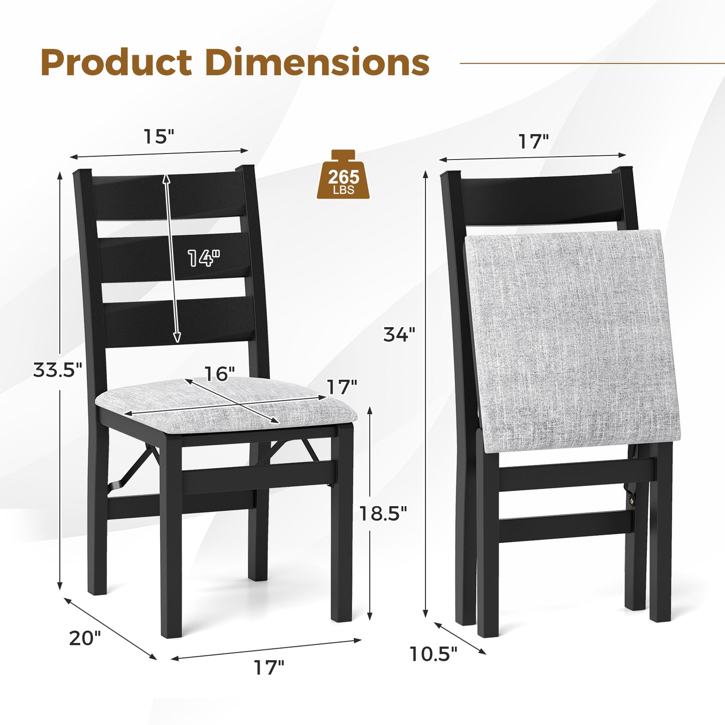 Upholstered Folding Dining Chairs Set of 2 with Cushioned Seat