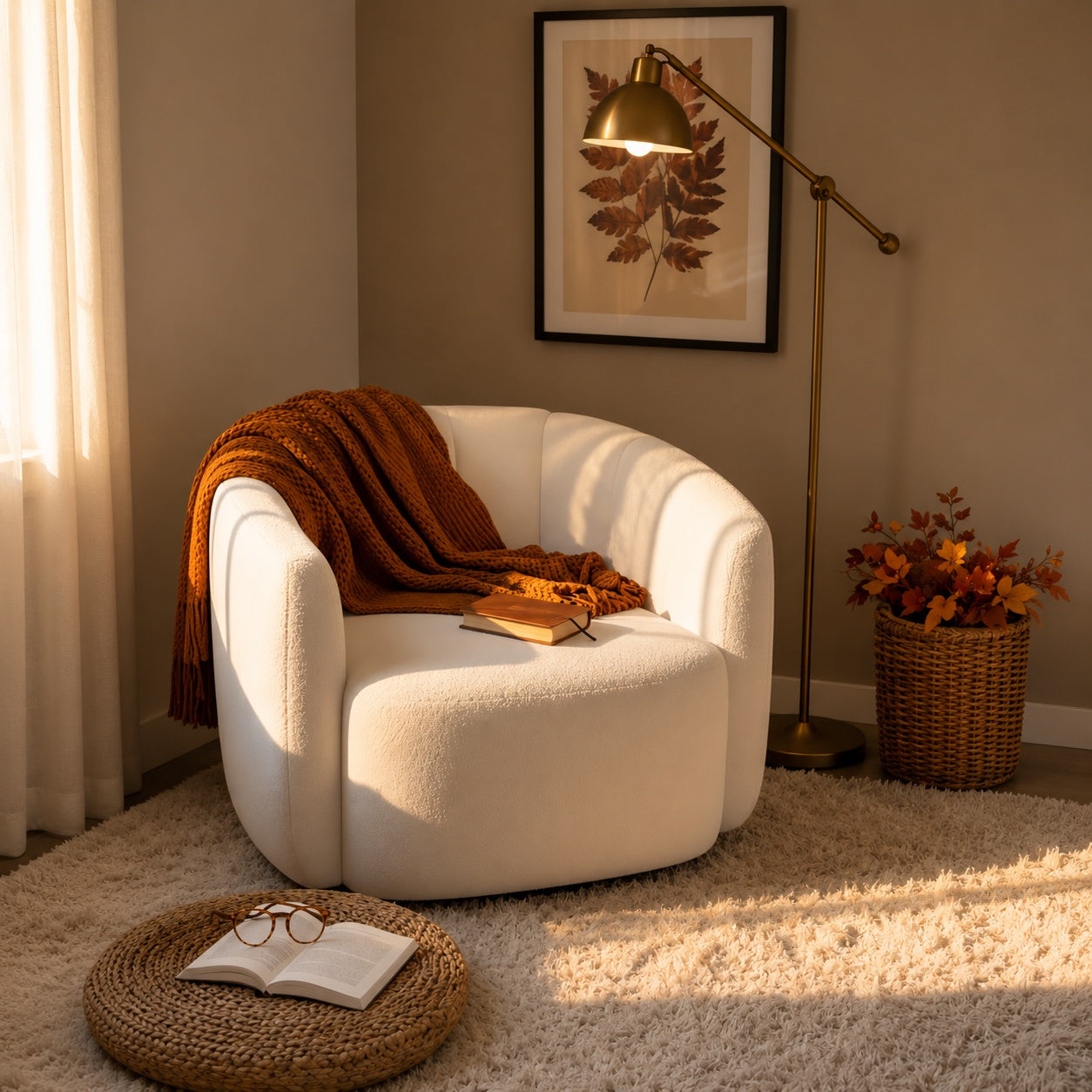 Swivel Barrel Accent Chair with Sherpa Upholstery