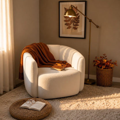 Swivel Barrel Accent Chair with Sherpa Upholstery