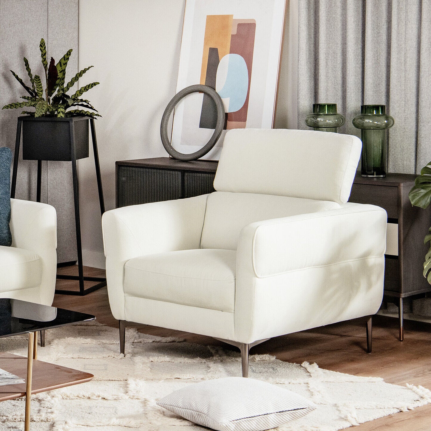Upholstered Accent Chair with Adjustable Headrest
