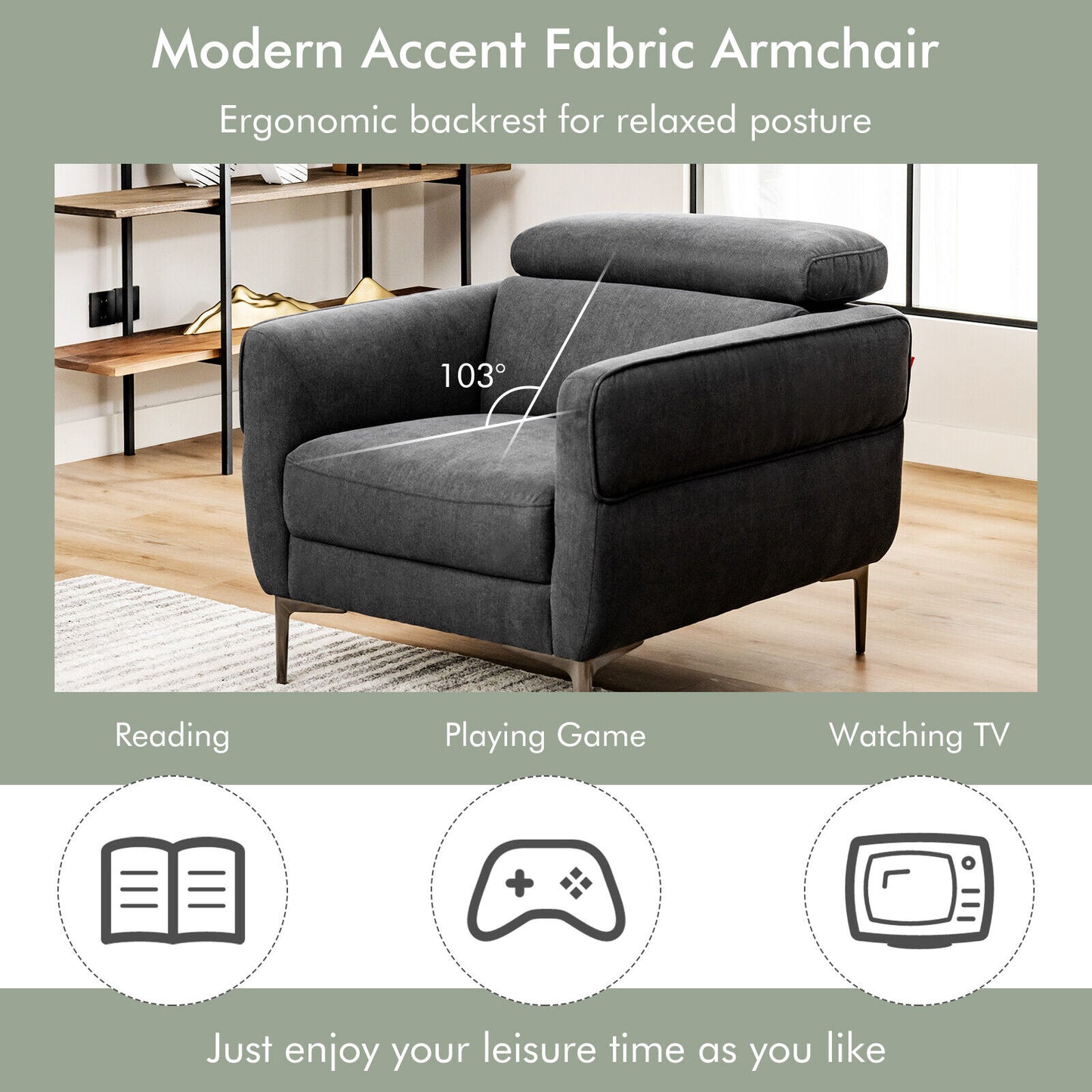 Upholstered Accent Chair with Adjustable Headrest