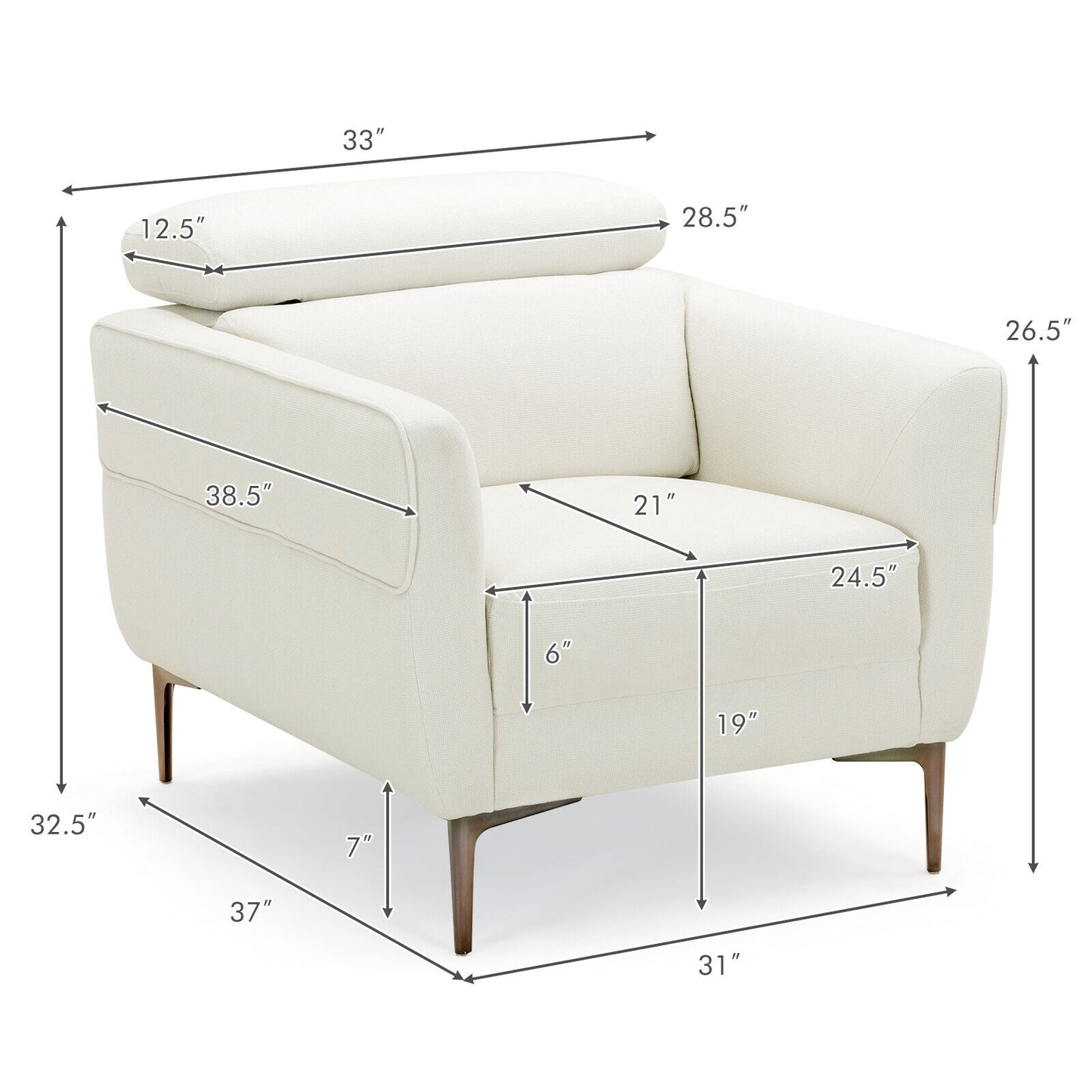 Upholstered Accent Chair with Adjustable Headrest