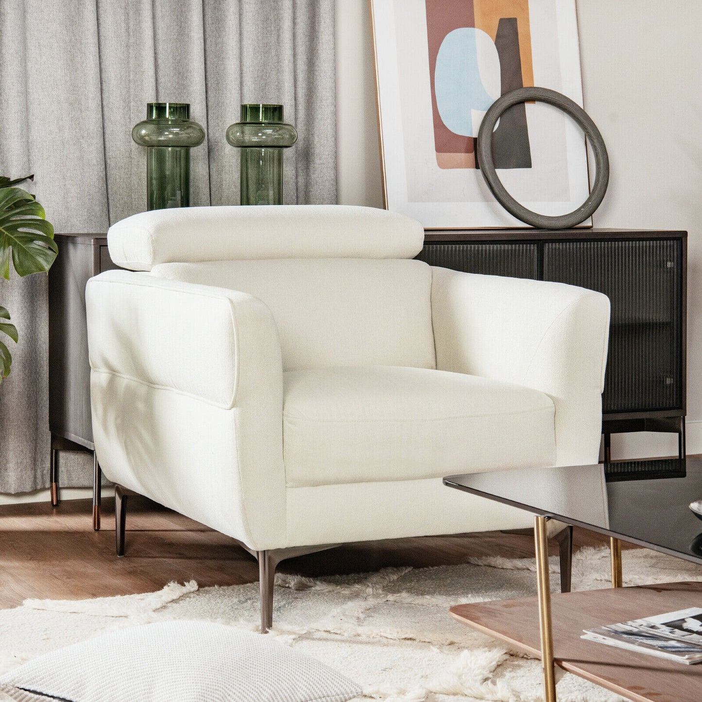Upholstered Accent Chair with Adjustable Headrest