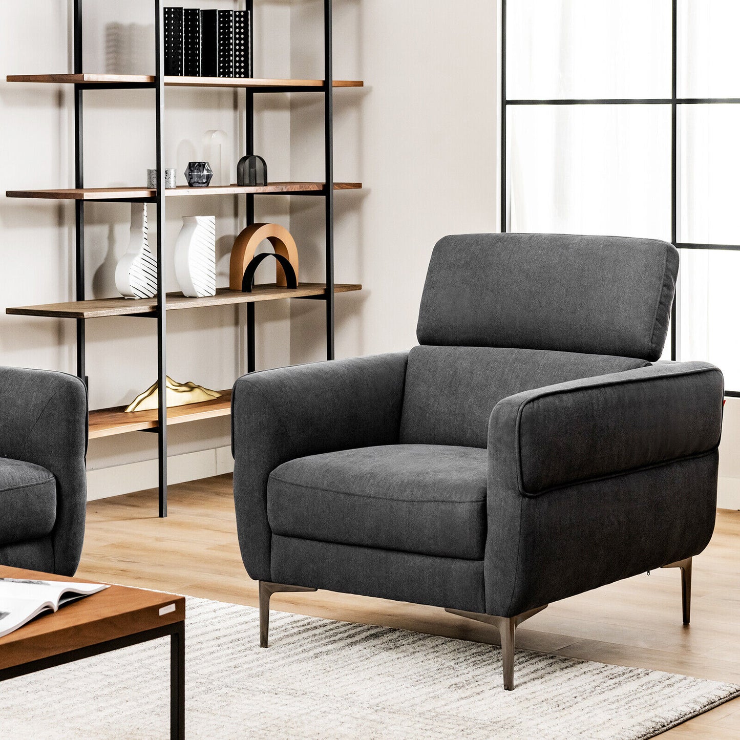 Upholstered Accent Chair with Adjustable Headrest